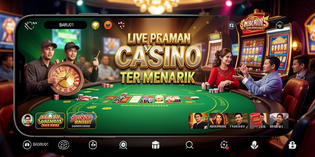 Tampilan gameplay menarik di BARU01 dengan dealer langsung dan suasana kasino.