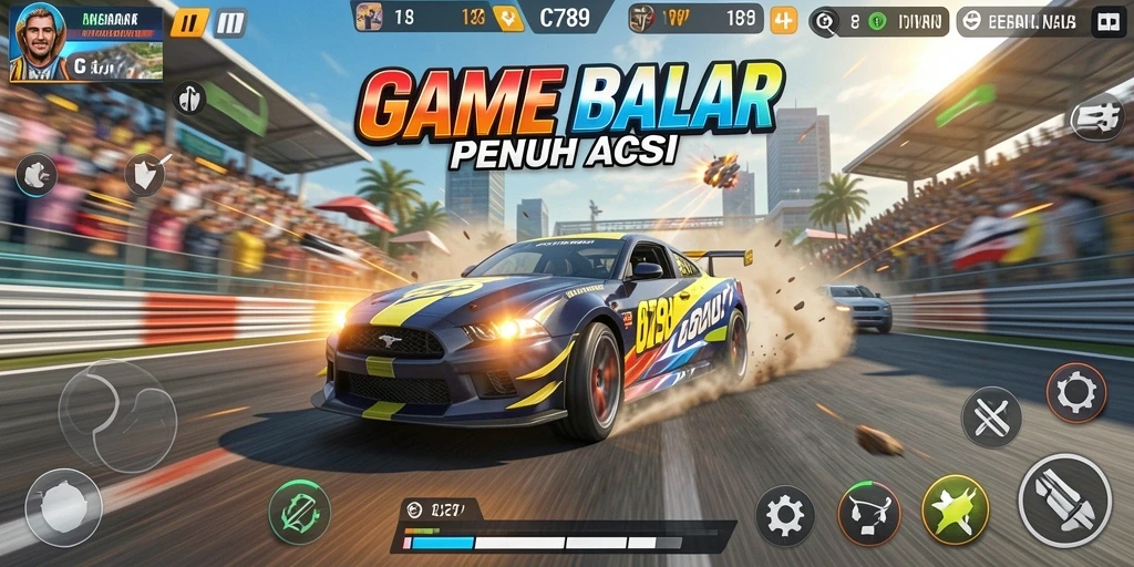 Tampilan dalam permainan balap C789 yang mendebarkan dan penuh aksi.