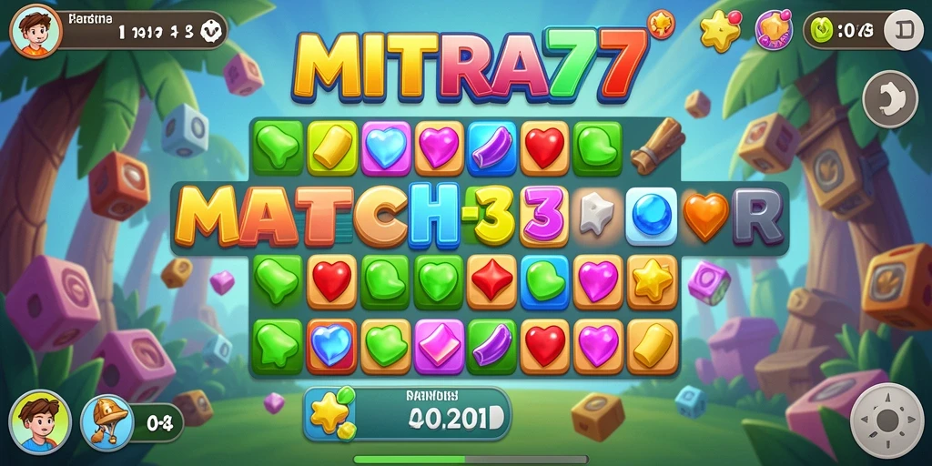 Tampilan gameplay MITRA77 dengan tantangan Match-3 yang menarik.
