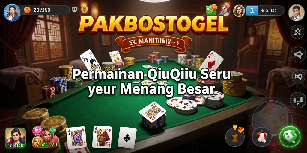 Screenshot menampilkan gameplay seru dalam PAKBOSTOGEL dengan kartu QiuQiu.