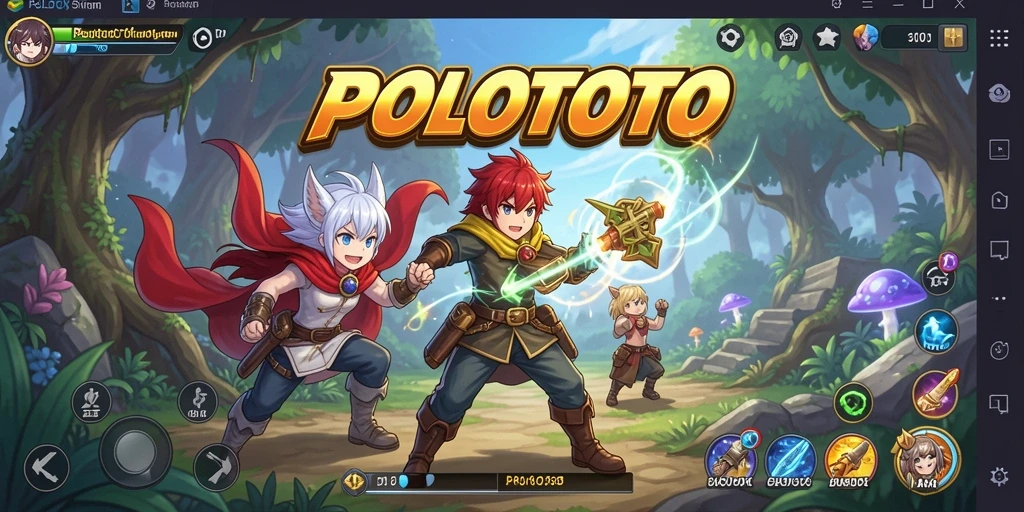 Tampilan gameplay POLOTOTO dengan karakter anime yang menarik dan penuh aksi.